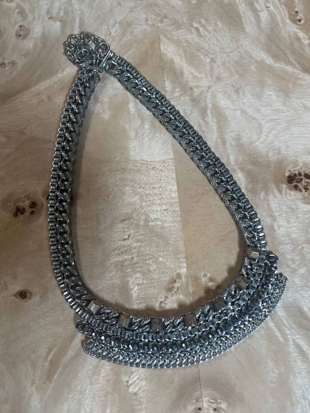 Stella And Dot Chunky Silver And Gold Tone Chain Bib Necklace 15"